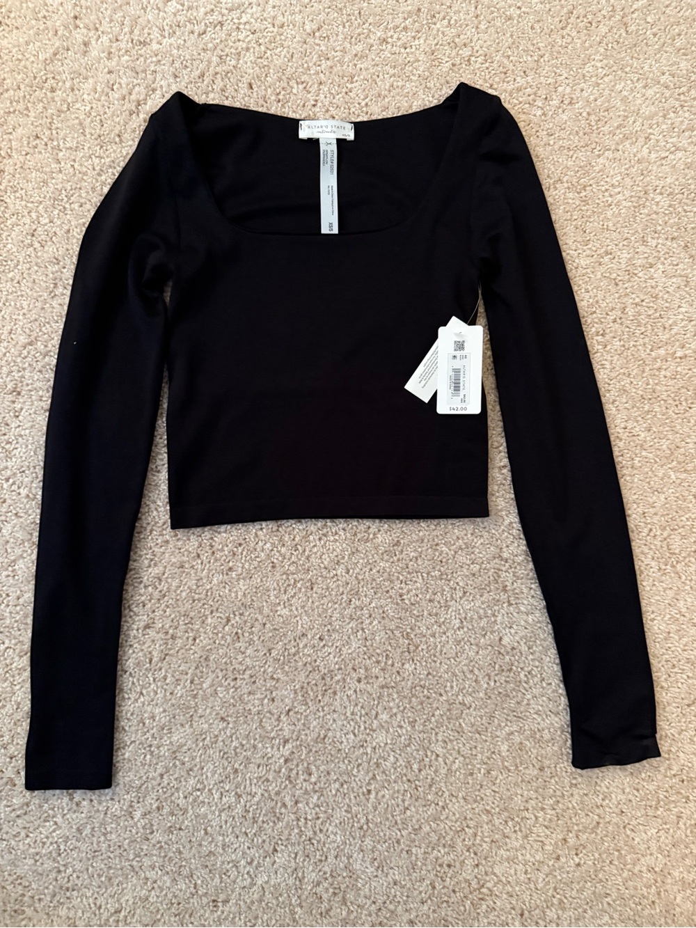 Altar'd State Black Square-Neck Long Sleeve Crop Top
